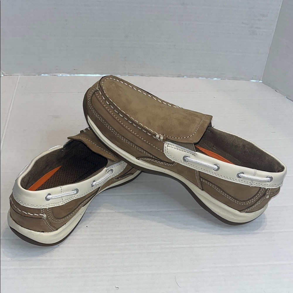Rockport works-10W-slip on loafers, brown, sailing club, steel toe, boat shoes.